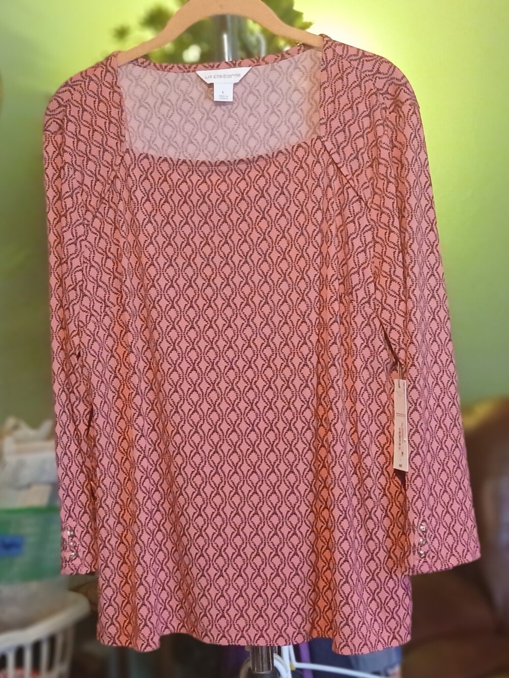 Liz Claiborne Pink Geometric Square-Neck Tunic NWT